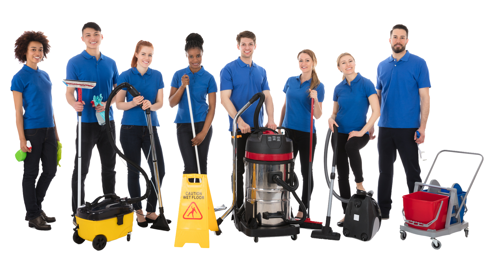 A Group of People With Cleaning Tools
